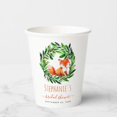 Fox Bridal Shower Woodland Watercolor Greenery Paper Cups