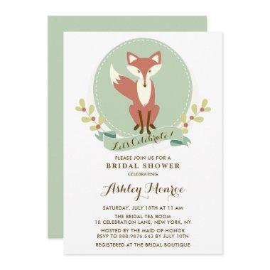 Fox Portrait Green Bridal Shower Invitations