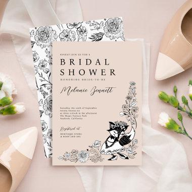 Foxy Woodland Fox Bride Elegant Sketched Florals Invitations
