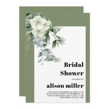 Frame with eucalyptus, white flowers