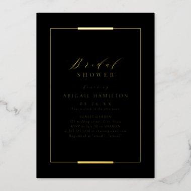 Framed Elegance Black Gold Simple Bridal Shower Foil Invitations