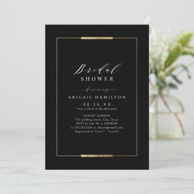 Framed Elegance Black Simple Modern Bridal Shower Invitations