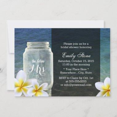 Frangipani & Mason Jar Beach Theme Bridal Shower Invitations