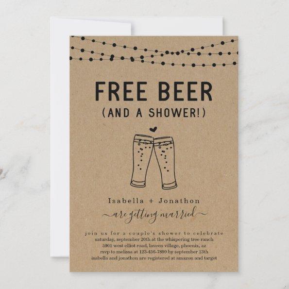 Free Beer Funny Couple's Bridal Wedding Shower Invitations