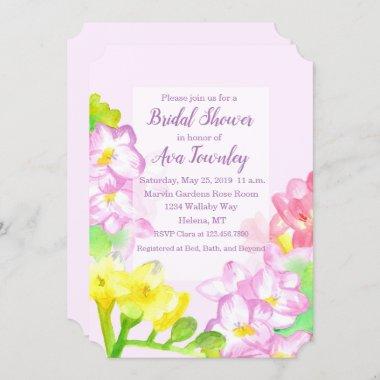 Freesia Watercolor Flowers Bridal Shower Invitations