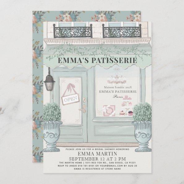 French Bakery Patisserie Paris Green Bridal Shower Invitations