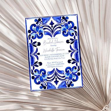 French Blue Mediterranean tiles bridal shower Invitations