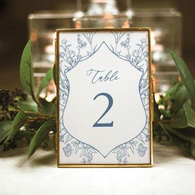 French Blue Victorian Floral  Flat Table Number