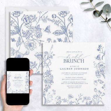 French Blue & White Victorian Floral Bridal Brunch Invitations