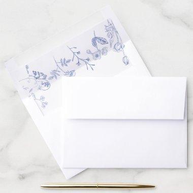 French Blue & White Victorian Floral Bridal Shower Envelope Liner