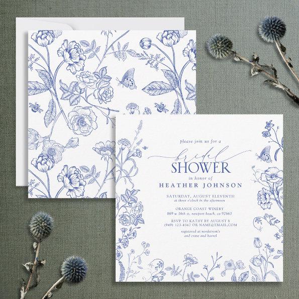 French Blue & White Victorian Floral Bridal Shower Invitations