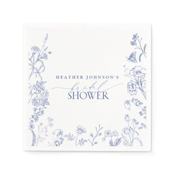French Blue & White Victorian Floral Bridal Shower Napkins