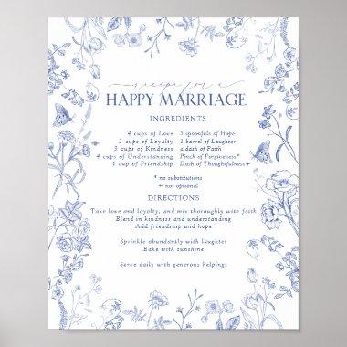 French Blue White Victorian Recipe Happy Marriage Poster
