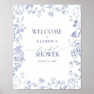French Blue & White Victorian Shower Welcome Poster