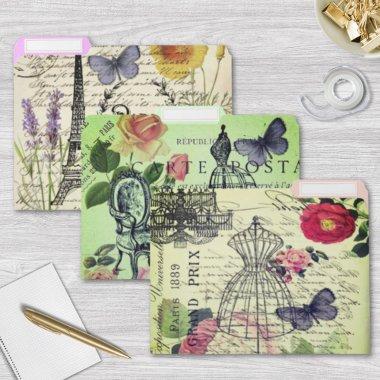 french botanical floral eiffel tower vintage paris file folder