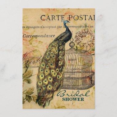french country art nouveau vintage peacock Invitations