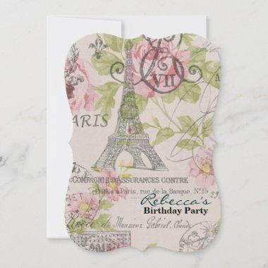 french country eiffel tower paris birthday party Invitations