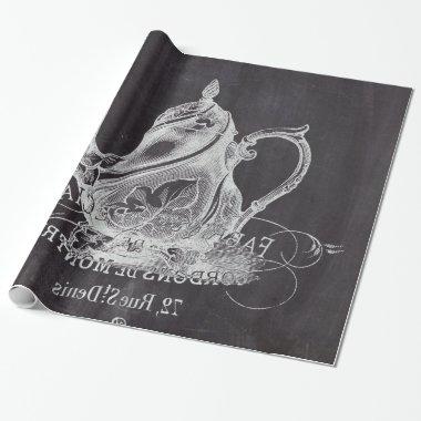 french country paris tea party chalkboard teapot wrapping paper