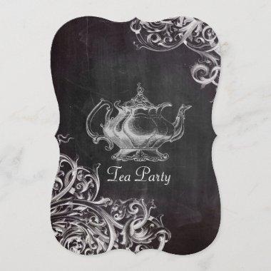 french country teapot chalkboard tea party Invitations
