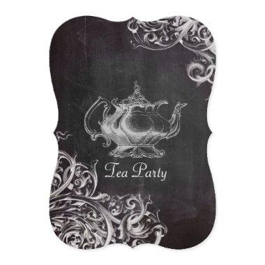 french country teapot chalkboard tea party Invitations