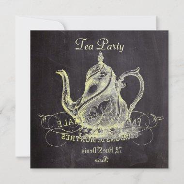 french country teapot chalkboard tea party Invitations