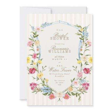 French floral crest cream pink blue