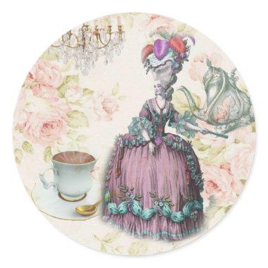 French floral Paris Tea Party Marie Antoinette Classic Round Sticker