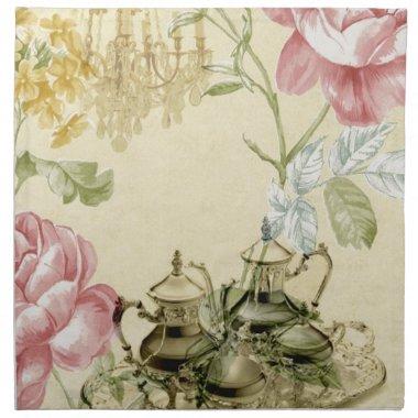 French floral Teacup Teapot Paris Tea Party Cloth Napkin