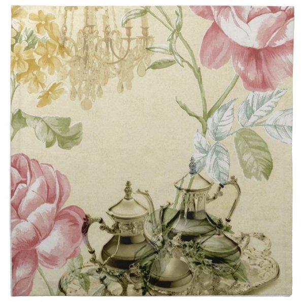 French floral Teacup Teapot Paris Tea Party Cloth Napkin