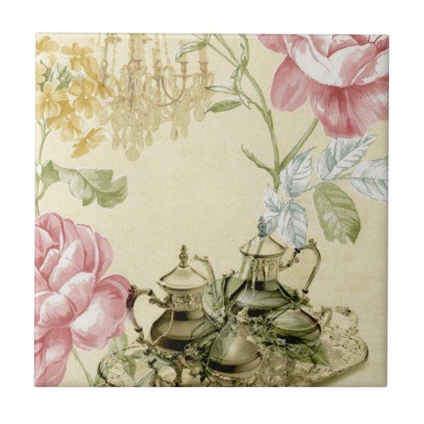 French floral Teacup Teapot Paris Tea Party Tile