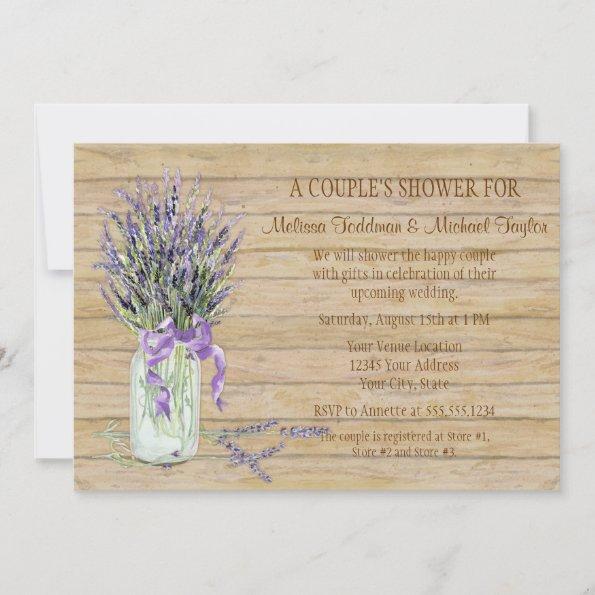 French Lavender Bouquet Rustic Country Mason Jar Invitations