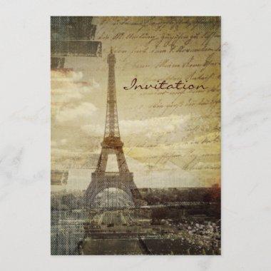 French scripts Modern Vintage Paris Eiffel tower Invitations