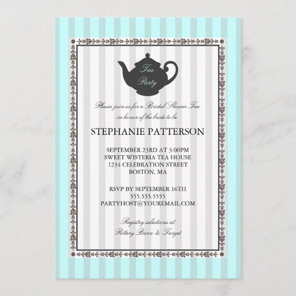 French Stripe Chic Bridal Shower Tea Party Invitations