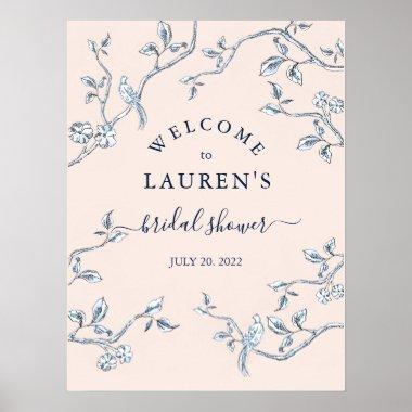 French Toile Blue & Pink Bridal shower Welcome Poster