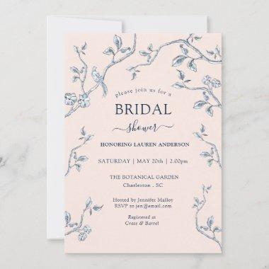French toile pink & blue Bridal shower Invitations