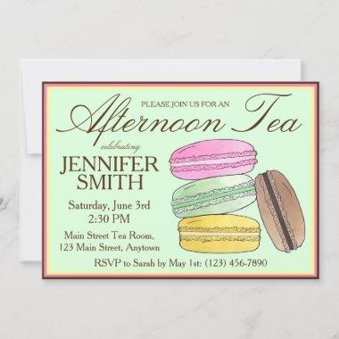 Frenh Macarons Wedding Shower Afternoon Tea Party Invitations