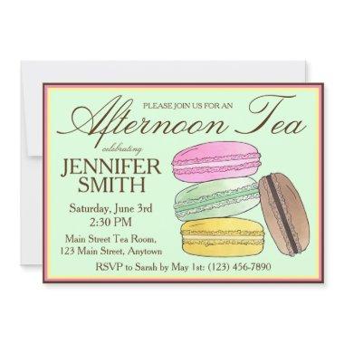 Frenh Macarons Wedding Shower Afternoon Tea Party Invitations