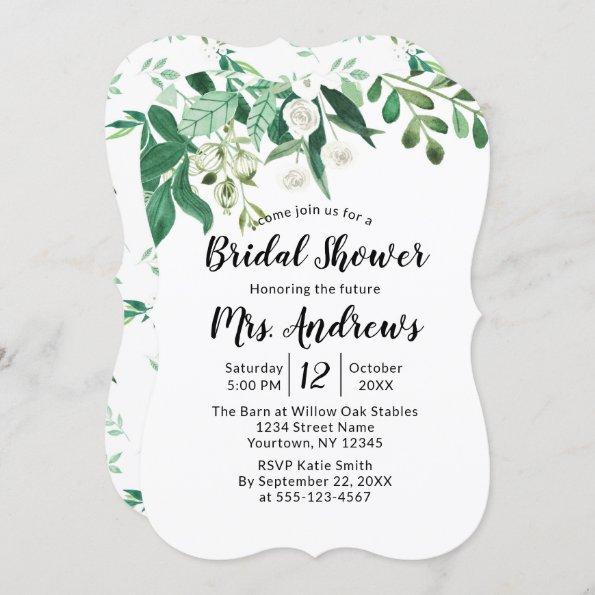 Fresh Foliage Botanical Mint Border Bridal Shower Invitations