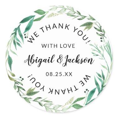 Fresh Foliage Wedding Thank You with Love Favor Classic Round Sticker