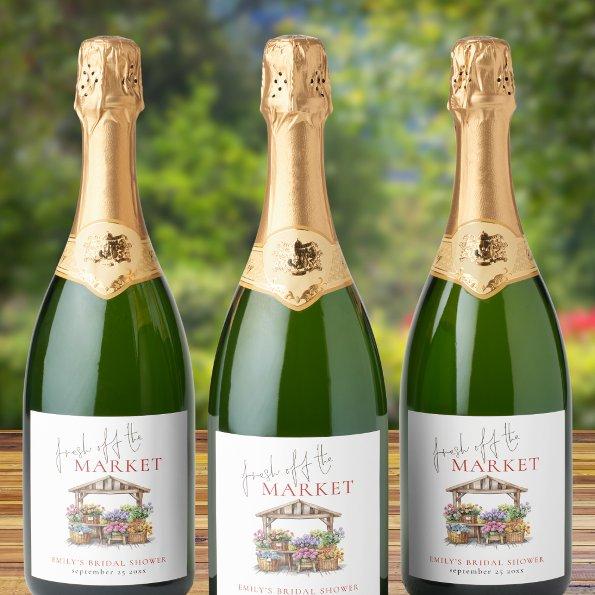 Fresh Off Market Watercolor Florals  Sparkling Wine Label