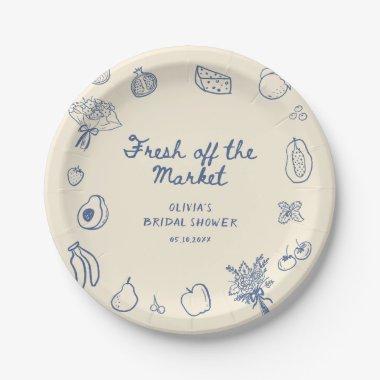 Fresh Off The Market Blue Hand Drawn Paper Plates