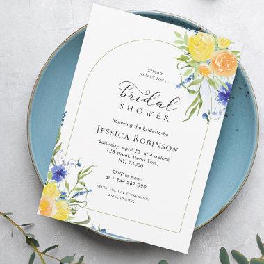 Fresh Spring Floral in Blue & Yellow Bridal Shower Invitations