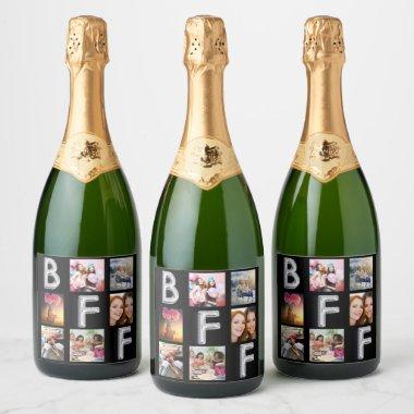 Friend black silver photo collage BFF Sparkling Wine Label