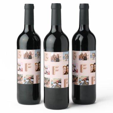 Friend rose gold blush photo collage wine label