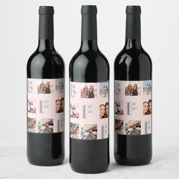 Friend rose gold silver photo collage BFF Wine Label