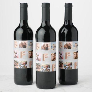 Friend silver rose gold photo collage BFF Wine Label