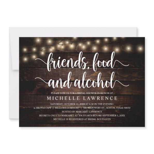 Friends, Food and Alcohol, Rustic Bridal Shower Invitations