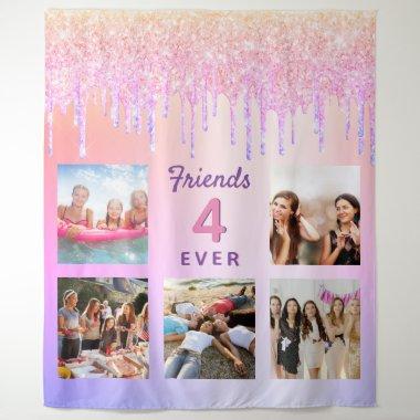Friends forever blush pink violet glitter photo tapestry