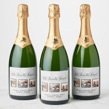 Friends forever photo silver glitter dust names sparkling wine label