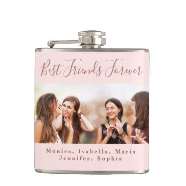 Friends forever rose gold blush photo names flask